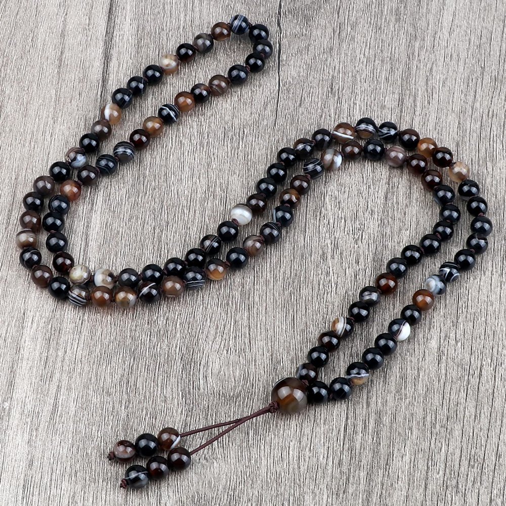 108 Natural Stone Agate Black Onyx Beads Bracelet Necklace Men Necklace Women Malachite,Black Striped