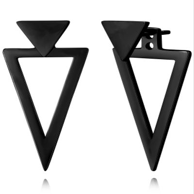 REELMAR Black Triangle Earrings for Women Geometric Ear Jacket Earrings Front and Back Triangle Stud Earrings Stainless Steel Gothic Punk Earrings Jewelry (Black)