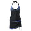 Tankini Swimsuits Womens Sexy Glitter V Neck Pads Two Piece Bathing Suit Neckholder Tank Top with Skirt (X01-Blue, L) view 3