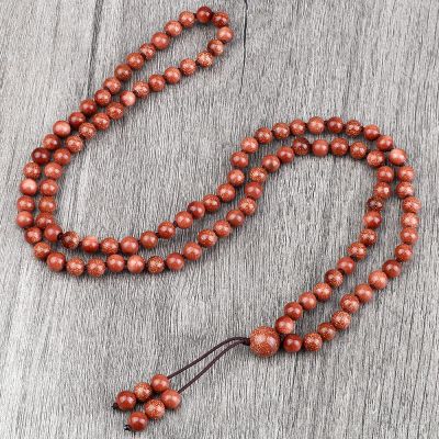 108 Natural Stone Agate Black Onyx Beads Bracelet Necklace Men Necklace Women Malachite,Gold Color Sandstone