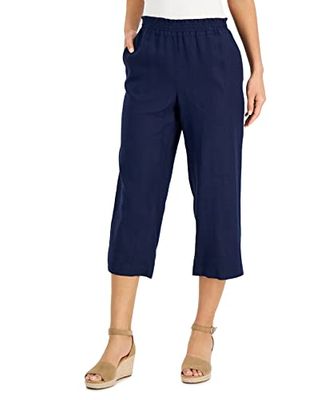 Charter C Women's Linen Cropped Pull-On Pants Blue Intrepid 2XL