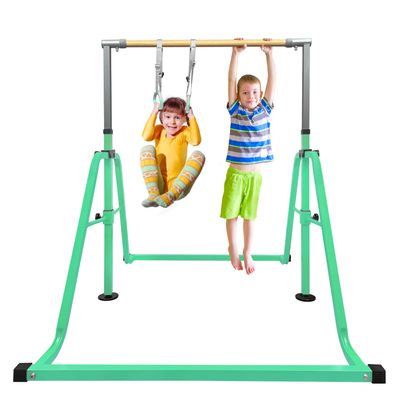 GLANT Gymnastics Bar for Kids with Rings Set, 7 Heights Adjustable Easy Folding Gymnastic Training Bar Kids Monkey Horizontal Bars - Max Load 300LBS (Mint Green)