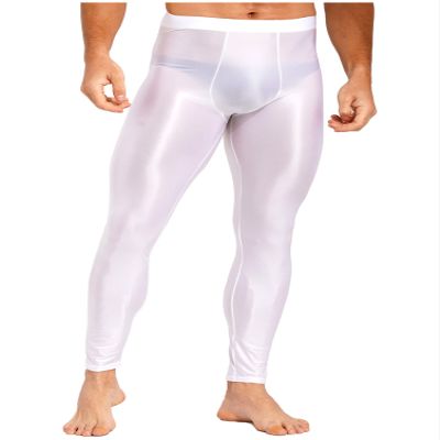 YONGHS Mens Glossy Long Johns Slim Leggings Tights Base Layer Bottom Skinny Pants Thermal Underwear White XX-Large