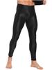 YONGHS Mens Glossy Long Johns Slim Leggings Tights Base Layer Bottom Skinny Pants Thermal Underwear Black X-Large view 2