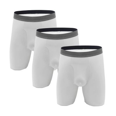 Men'S Longer Length Boxer Briefs Comfortable, Breathable Stretchy Moisture-Wicking Underwear 3 Pack Or 5 Pack (White-3PC,M)