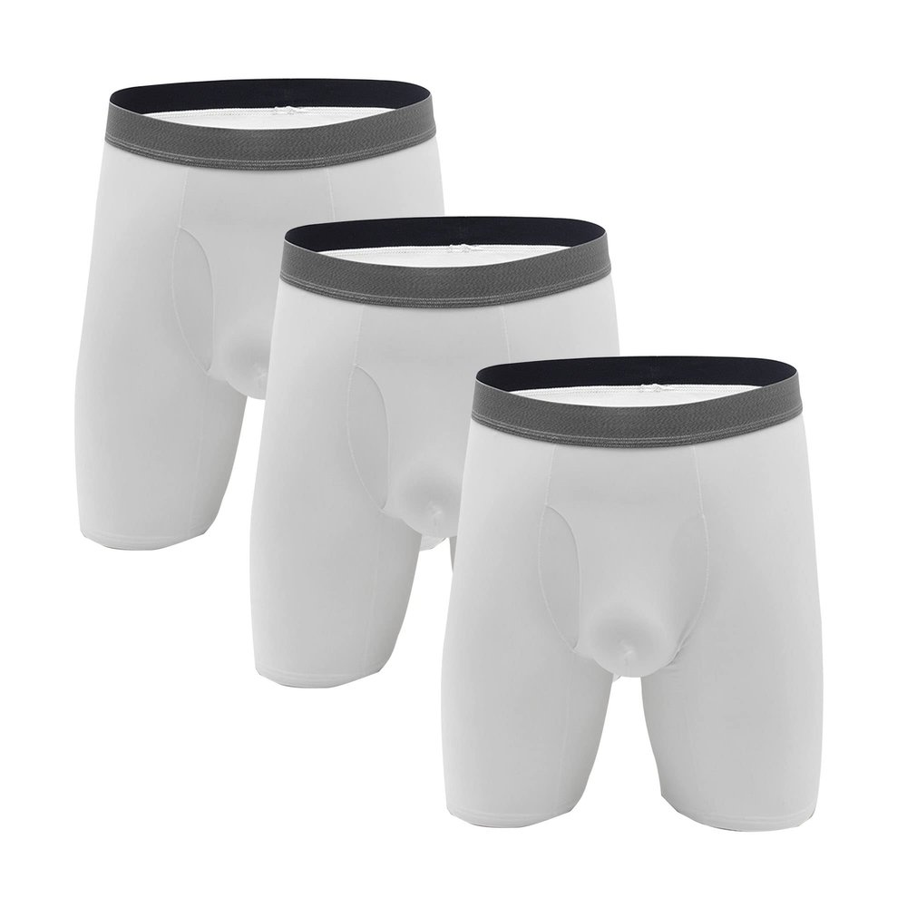 Men'S Longer Length Boxer Briefs Comfortable, Breathable Stretchy Moisture-Wicking Underwear 3 Pack Or 5 Pack (White-3PC,M)