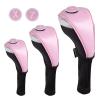 Andux 3pcs/Set PU Golf Wood Club Head Covers 460cc Driver Covers with Long Neck Pink view 1