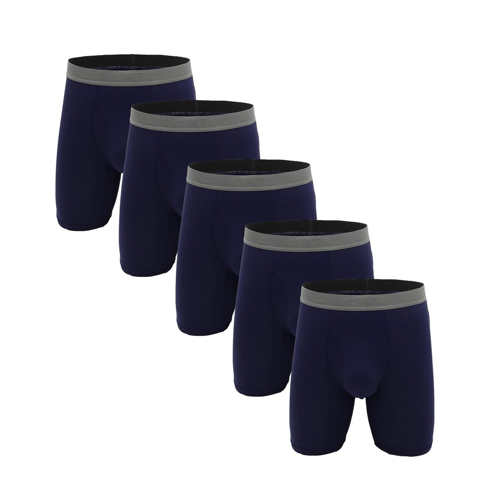 Men'S Longer Length Boxer Briefs Comfortable, Breathable Stretchy Moisture-Wicking Underwear 3 Pack Or 5 Pack (Blue-5PC,XL)