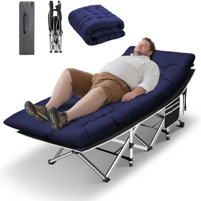 HABUTWAY Camping Cots for Adults with 600lbs Load Capacity, Folding Camping Cot with Mattress, Sleeping Cots for Adults with Carry Bags for Travel,Beach,Patio,Home Office,Nap Time(Blue)