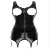 Agoky Women's Tank Dress Garter Belt Leather Shirts Top Bodysuit Dress with Metal Clips for Stockings BlackTypeA Small view 1