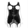 Agoky Women's Tank Dress Garter Belt Leather Shirts Top Bodysuit Dress with Metal Clips for Stockings BlackTypeA Small view 3