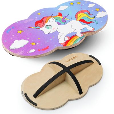 INFIDEZ 360 Degree Rotation Cute Unicorn Wooden Balance Board Kids With Crossed Base, Balance Wobble Board For Balance, Balance Board Toddler Supporter, Balance Boards for Stability and Core Training