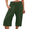ebossy Women's Smocked High Waist Cotton Linen Wide Leg Capri Pants with Pockets (M, Green) view 1
