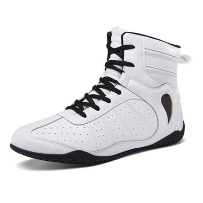 Zivopah Wrestling Shoes for Men Lightweight Breathable Training Shoe Leather Boxing Shoes for Adults White