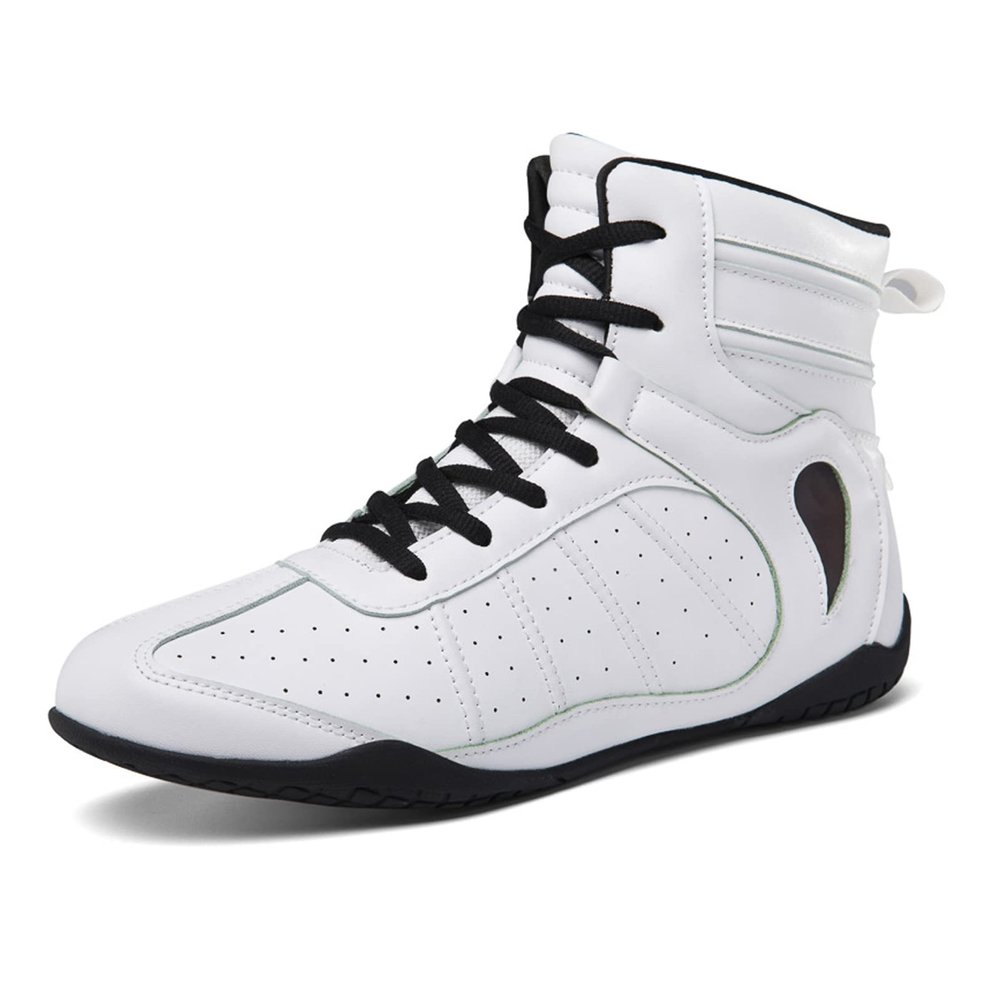 Zivopah Wrestling Shoes for Men Lightweight Breathable Training Shoe Leather Boxing Shoes for Adults White