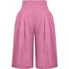 ebossy Women's Smocked High Waist Cotton Linen Wide Leg Capri Pants with Pockets (XL, Pink) view 3