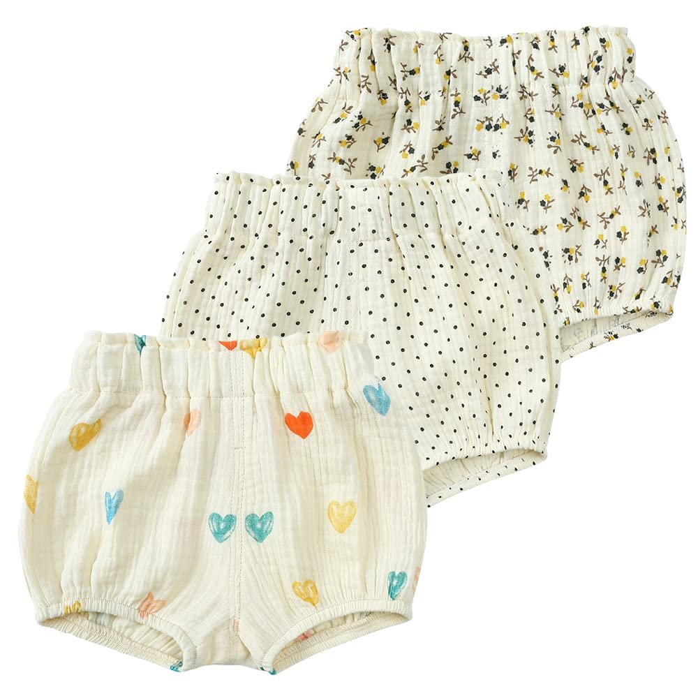 MYGBCPJS Baby Boys Girls 3 Pack Cotton Linen Bloomers Toddler Kid Floral Graphic Printed Bubble Shorts Elastic Waist Bottoms