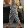 Akivide Womens Loose Linen Pants Summer High Elastic Waist Drawstring Comfy Beach Linen Capri Pant with Pockets view 2