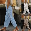Akivide Womens Loose Linen Pants Summer High Elastic Waist Drawstring Comfy Beach Linen Capri Pant with Pockets view 3