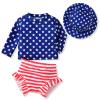 HINTINA Infant Baby Girl Long Sleeve American Flag 2 Piece Memorial Day Swimsuit 4th Fourth of July Bathing Suit July 4th Independence Day Swimwear Beach Wear with Hat 0-3 Months view 1