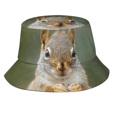 Cute Squirrel Bucket Hat Wide Brim Protection Sun Hat Boonie Hats Fishing Hiking Outdoor Animal Hats for Men and Women