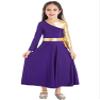 iiniim Kids Girls Shiny Metallic Ballet Praise Dance Dress Long Sleeve Color Block Lyrical Worship Church Robe Dancewear Purple 14 Years view 1