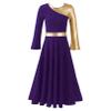 iiniim Kids Girls Shiny Metallic Ballet Praise Dance Dress Long Sleeve Color Block Lyrical Worship Church Robe Dancewear Purple 14 Years view 3