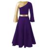 iiniim Kids Girls Shiny Metallic Ballet Praise Dance Dress Long Sleeve Color Block Lyrical Worship Church Robe Dancewear Purple 14 Years view 4