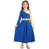 iiniim Kids Girls Shiny Metallic Ballet Praise Dance Dress Long Sleeve Color Block Lyrical Worship Church Robe Dancewear Royal Blue 10 Years view 1