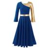 iiniim Kids Girls Shiny Metallic Ballet Praise Dance Dress Long Sleeve Color Block Lyrical Worship Church Robe Dancewear Royal Blue 10 Years view 3