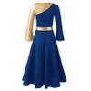 iiniim Kids Girls Shiny Metallic Ballet Praise Dance Dress Long Sleeve Color Block Lyrical Worship Church Robe Dancewear Royal Blue 10 Years view 4