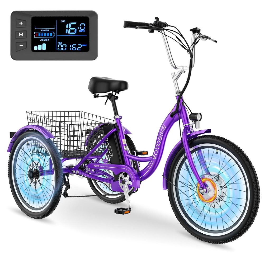 MOPHOTO Electric Tricycles for Adults, 3 Wheel E-Bike with 350W750W Motor, Folding or Cruiser Frame, Multiple Speeds and Tire Sizes