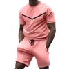 GOKKILRW Mens Sweat Short Sets 2 Piece Summer Outfits Fashion Short Sleeve Workout T-Shirts and Sport Shorts Casual Tracksuit(Pink,Large) view 1
