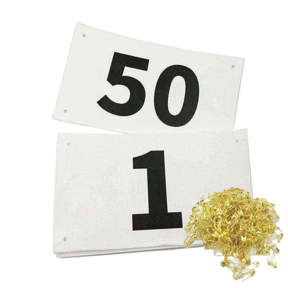 Kayiete 1-50 Running Race Bibs Large Numbers with Safety Pins for Marathon Race Events- Tyvek Tearproof Waterproof