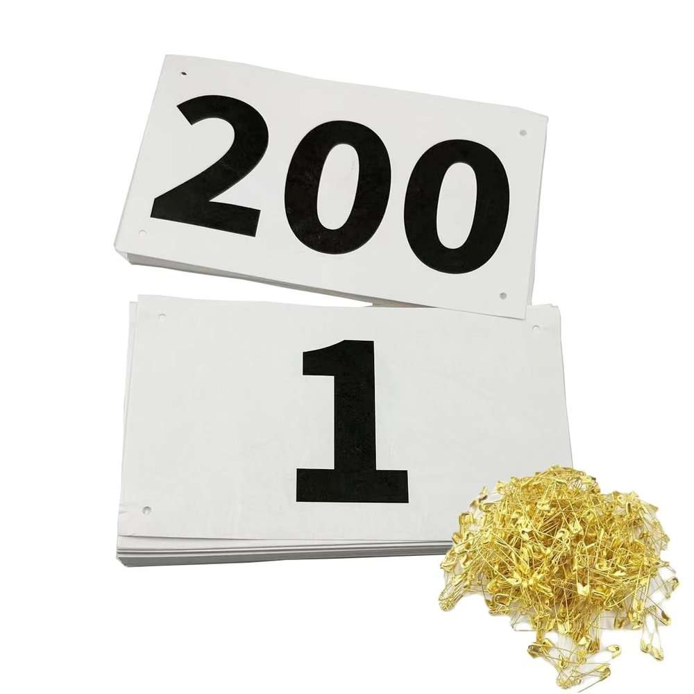 Kayiete 1-200 Running Race Bibs Large Numbers with Safety Pins for Marathon Race Events- Tyvek Tearproof Waterproof