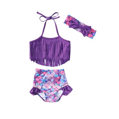 LYSMuch Toddler Baby Girl Swimsuit 2-Piece Bikini Swimsuit Tassel Lacing18-24 Months Pink Purple