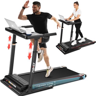 Treadmill with Desk Workstation & Adjustable Height, 300 lb Capacity, FUNMILY Walking Pad Treadmills with Desk & Incline & APP, Folding Work Tread Mill with Desktop for Home Office
