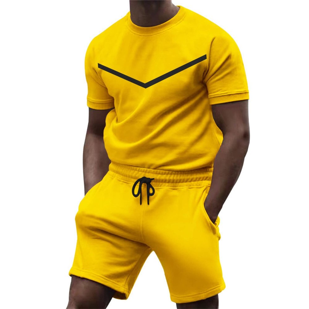GOKKILRW Mens Sweat Short Sets 2 Piece Summer Outfits Fashion Short Sleeve Workout T-Shirts and Sport Shorts Casual Tracksuit(Yellow,X-Large)
