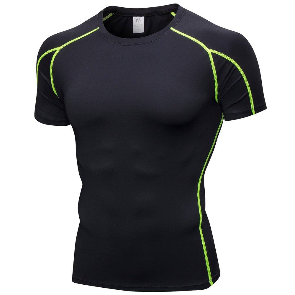 B Green Compression Shirts Men Short Sleeve Workout Gym T-Shirt Running Tops Cool Dry Sports Base Layer Undershirts