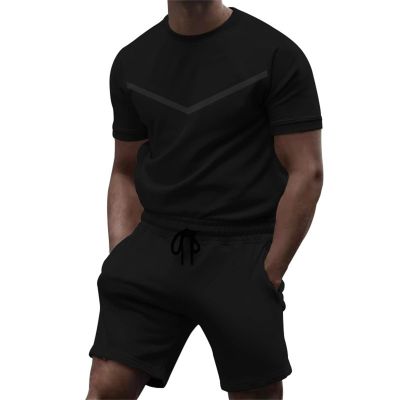 GOKKILRW Mens Sweat Short Sets 2 Piece Summer Outfits Fashion Short Sleeve Workout T-Shirts and Sport Shorts Casual Tracksuit(Black,Medium)