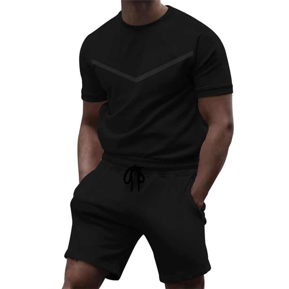 GOKKILRW Mens Sweat Short Sets 2 Piece Summer Outfits Fashion Short Sleeve Workout T-Shirts and Sport Shorts Casual Tracksuit(Black,Medium)