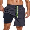 difficort Mens Swim Trunks Quick Dry Bathing Suit 9 inch Inseam Board Shorts with Compression Liner and Zipper Pocket,Dark Grey,Medium view 1