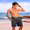 difficort Mens Swim Trunks Quick Dry Bathing Suit 9 inch Inseam Board Shorts with Compression Liner and Zipper Pocket,Dark Grey,Medium view 2