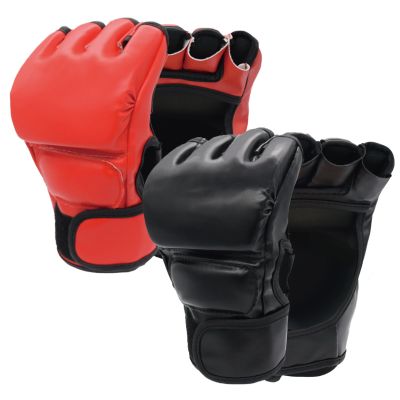 2 Pairs Boxing Gloves Kickboxing Gloves for Men Women Beginner Professional Shockproof Leather Sparring Training Gloves Set MMA Gloves (Black and Red)