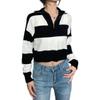 Women's Knitted Zipper American Retro Striped Round Neck Long Sleeved Sweater (as1, Alpha, l, Regular, Regular, Black) view 3