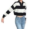 Women's Knitted Zipper American Retro Striped Round Neck Long Sleeved Sweater (as1, Alpha, l, Regular, Regular, Black) view 4