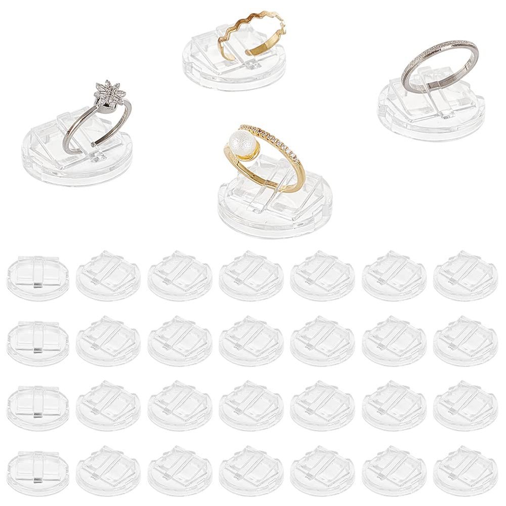 AHANDMAKER 30 Pc Acrylic Ring Display Holder - Transparent Ring Showcase for Selling, Wedding & Home Retail Showcase, Round