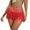 Belly Dance Hip Skirt Women's Sequin Tassel Skirts Shorts Booty Dance Festival Bottoms Sequin Fringe Skirt Sparkly Rave Costume Sparkle Skirt Halloween Disco Skirt Music Performance Outfits Red L view 1