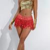 Belly Dance Hip Skirt Women's Sequin Tassel Skirts Shorts Booty Dance Festival Bottoms Sequin Fringe Skirt Sparkly Rave Costume Sparkle Skirt Halloween Disco Skirt Music Performance Outfits Red L view 2