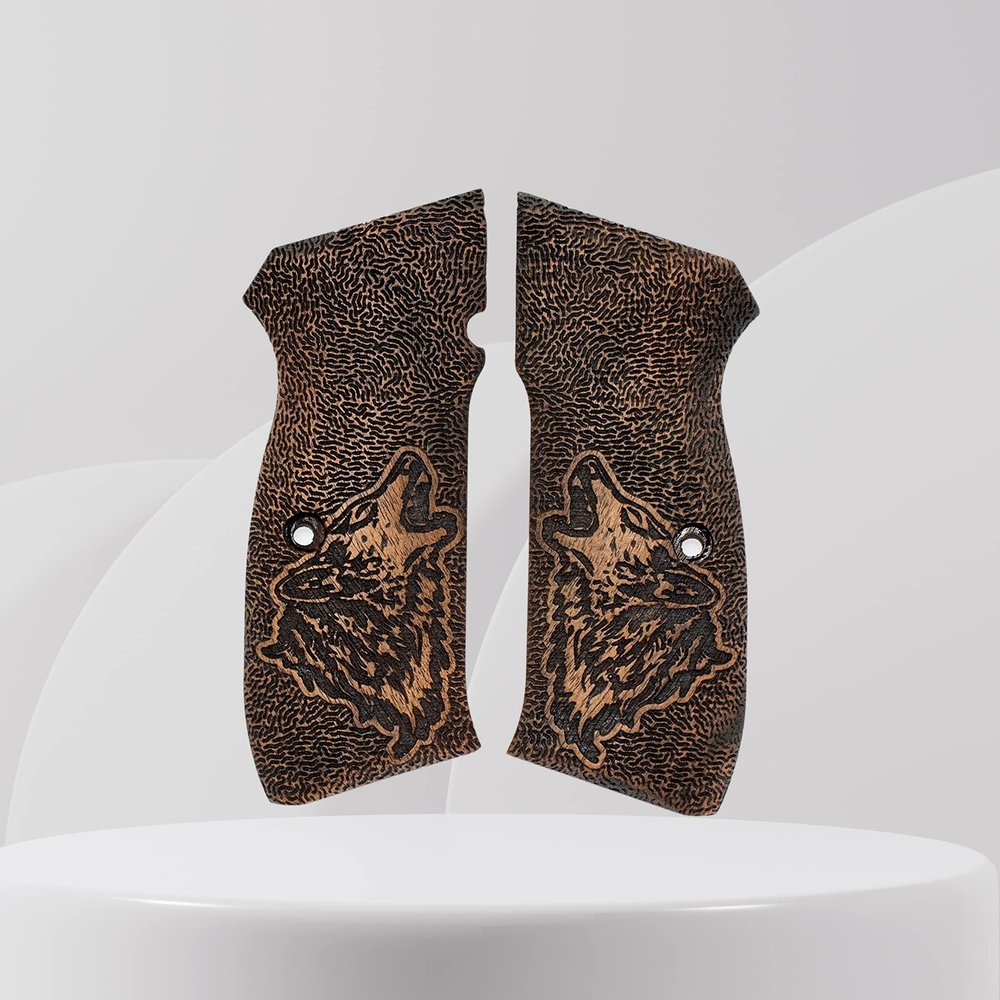 actical Mak Grips CZ 75 B 85 B Grip Black Gun Grips Natural Wood Grip 3D Texture with German Silver Carving Perfect for Your Holster Weapon Speed and Accuracy and Design (Vari 9)